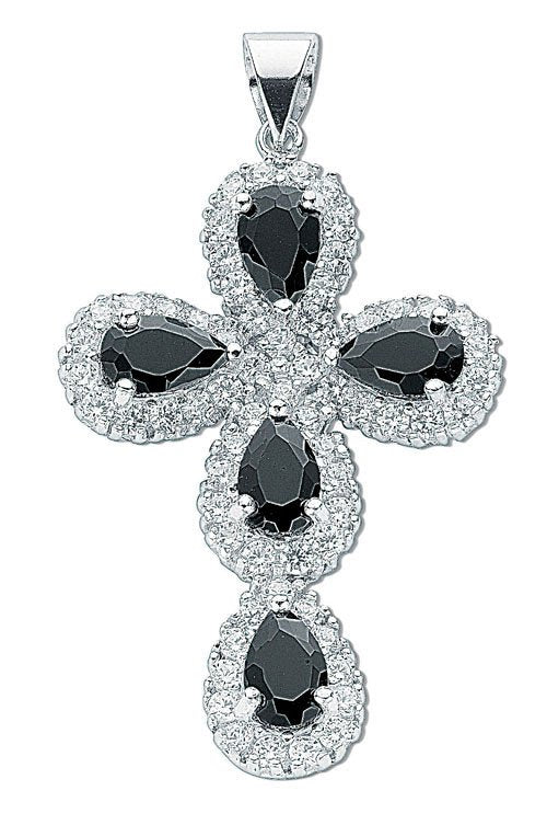Silver Black & White Fancy Cubic Zirconia Cross - Luxury Watch - Certified Authentic – Luxury Watch by Imperial Time U